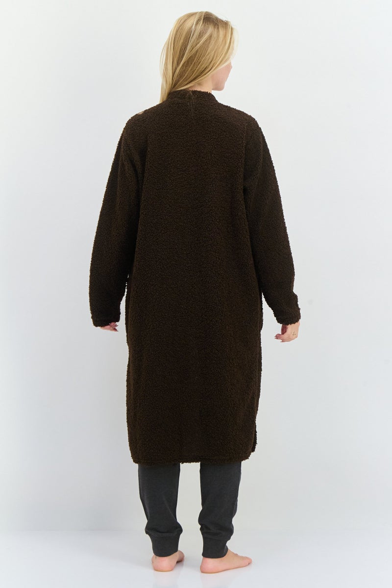 BRAVE SOUL Women Textured Full Sleeves Cardigan Sleepwear, Brown - Image 4