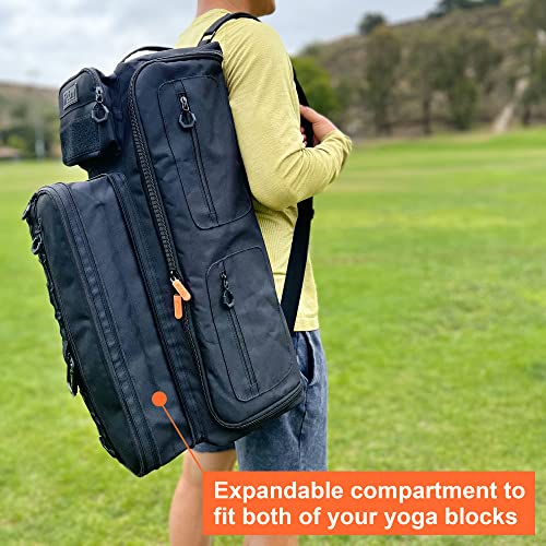 Fitdom Tactical Inspired Yoga Bag for Adult Men. Heavy Duty Yoga Bags and Carriers Fits All Your Stuff. Yoga Mat Bag with Expandable Compartment for 2 Yoga Blocks & Multiple Pockets - Yoga Mat Carrier - Image 2