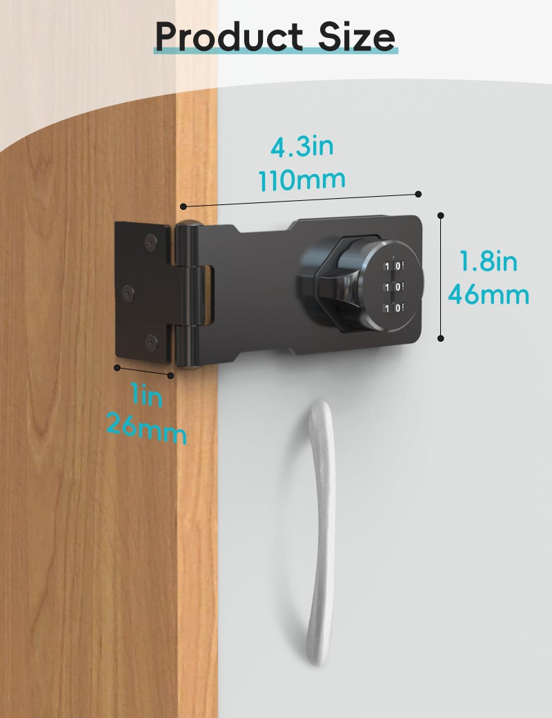 I-EASYDWW Cabinet Password Hasp Lock, Keyless Combination Lock for Small Doors, Barn, Bathroom, Outdoor, Garage, Garden, Black - Image 3
