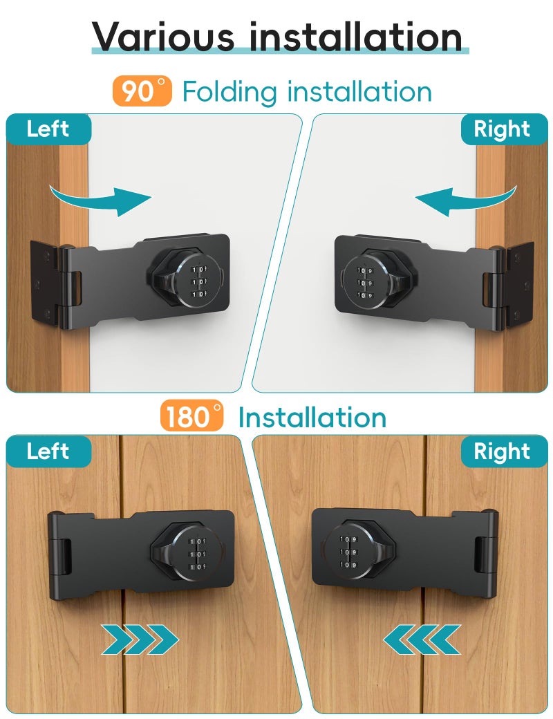 I-EASYDWW Cabinet Password Hasp Lock, Keyless Combination Lock for Small Doors, Barn, Bathroom, Outdoor, Garage, Garden, Black - Image 5