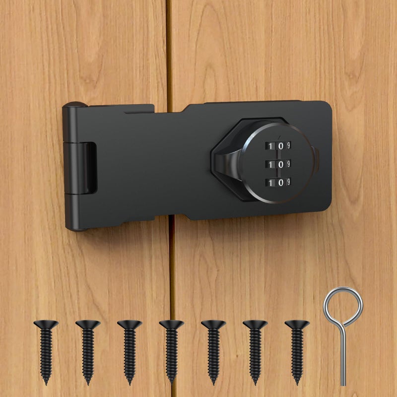 I-EASYDWW Cabinet Password Hasp Lock, Keyless Combination Lock for Small Doors, Barn, Bathroom, Outdoor, Garage, Garden, Black - Image 1