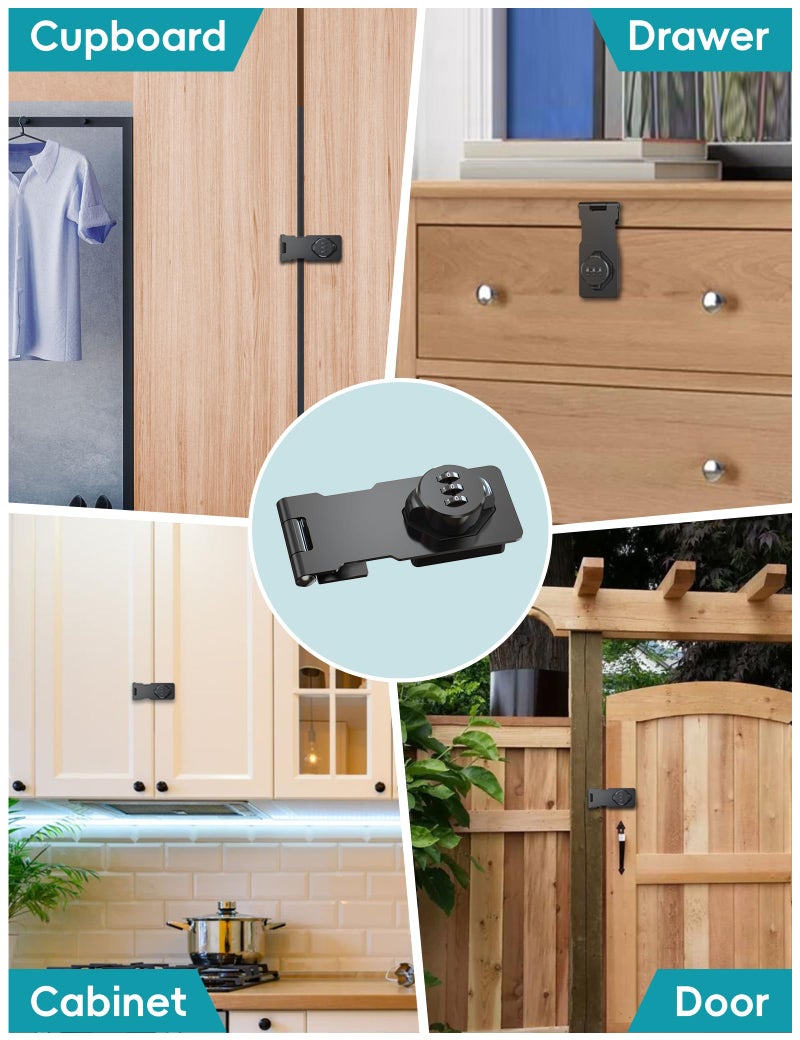 I-EASYDWW Cabinet Password Hasp Lock, Keyless Combination Lock for Small Doors, Barn, Bathroom, Outdoor, Garage, Garden, Black - Image 2