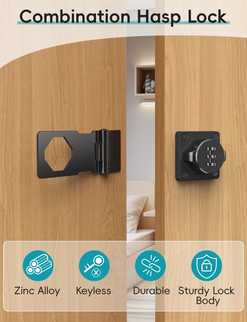 I-EASYDWW Cabinet Password Hasp Lock, Keyless Combination Lock for Small Doors, Barn, Bathroom, Outdoor, Garage, Garden, Black - Image 4