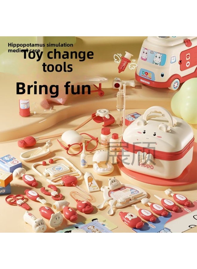 Simulation Children's Medicine Box Toys Full Set Of Small Doctor Equipment Children's Toys Girls Children's Toolbox-Colour:Basic Version [blue Hippo Storage Box] 39-piece Set-Specification:Standard Version  - Image 3