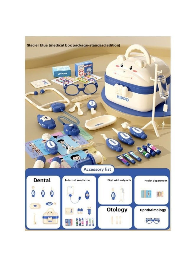 Simulation Children's Medicine Box Toys Full Set Of Small Doctor Equipment Children's Toys Girls Children's Toolbox-Colour:Basic Version [blue Hippo Storage Box] 39-piece Set-Specification:Standard Version  - Image 1