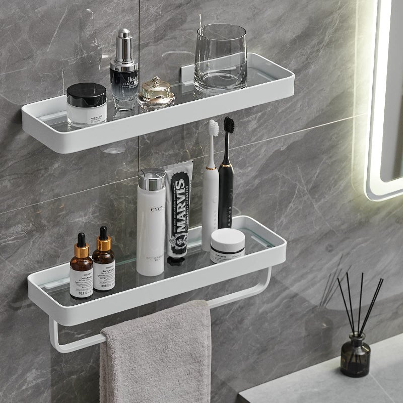 VOLPONE Bathroom Shelves Wall Mounted 2 Tier Glass Floating Shelf  Tempered Glass Wall Organizer White