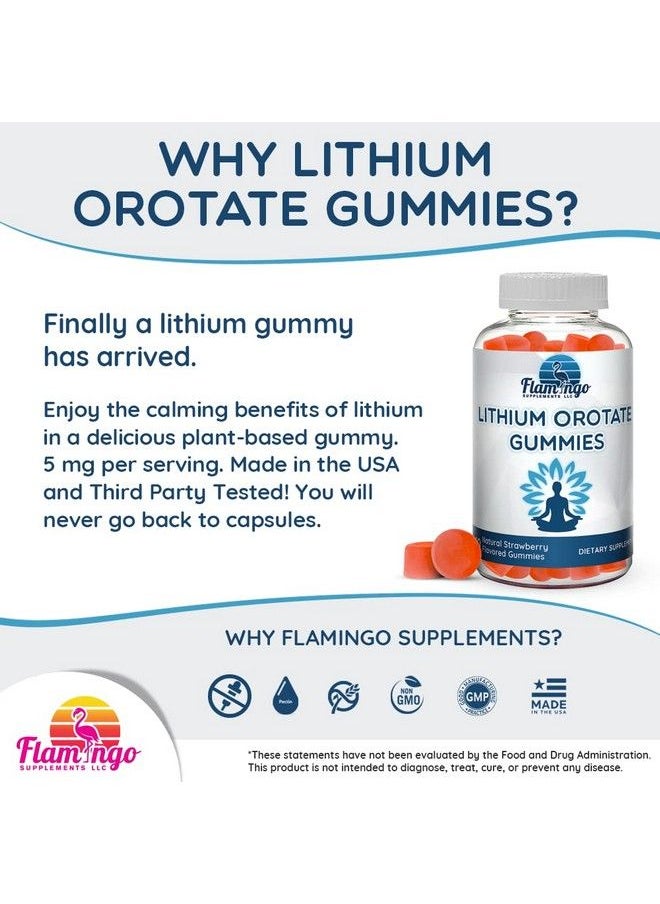Flamingo Supplements - Lithium Orotate Gummies 5Mg Per Serving Third Party Tested Plant Based. Alterative To Lithium Drops Or Pills. Trace Mineral For Mood Support Strawberry Flavored Lithium Supplements 60 Count - Image 1