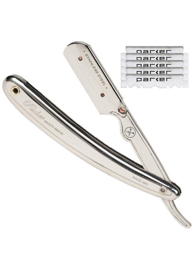 Parker Safety Razor ماكينة حلاقة باركر للرجال Sr1 ذات الحافة المستقيمة المصنوعة من الفولاذ المقاوم للصدأ مع 5 شفرات باركر بلاتينيوم  - Image 1