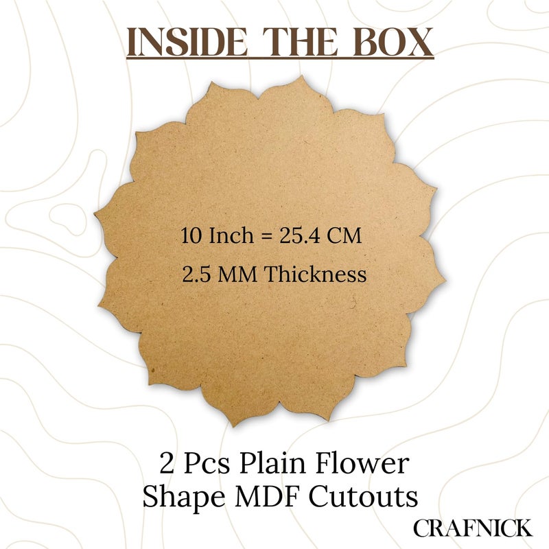 CRAFNICK ® MDF Cutouts Flower Design | Pine Wood 10 Inch 2.5mm Thick | MDF Cutouts for Lippan Art, Mandala Art, Resin Art, Painting | DIY MDF Boards for Art and Craft | Card boards for Craft (Set of 2) - Image 4