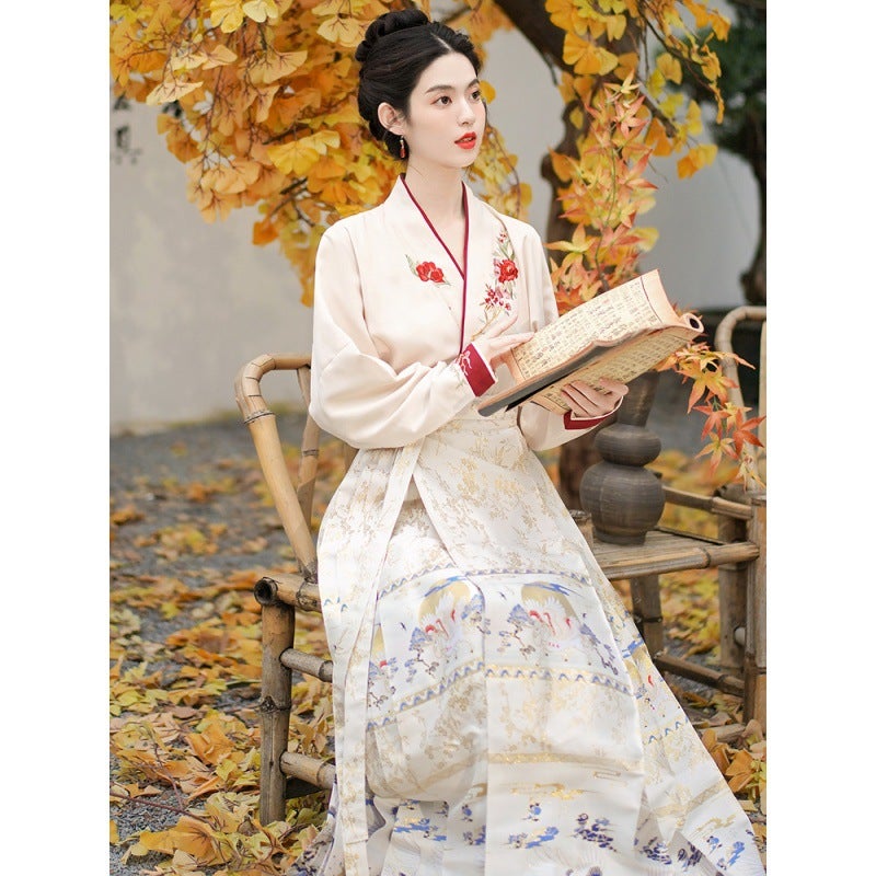2024 Spring New Womens Chinese style song Hanfu womens shirt skirt retro vest skirt two-piece set Aircraft sleeve top