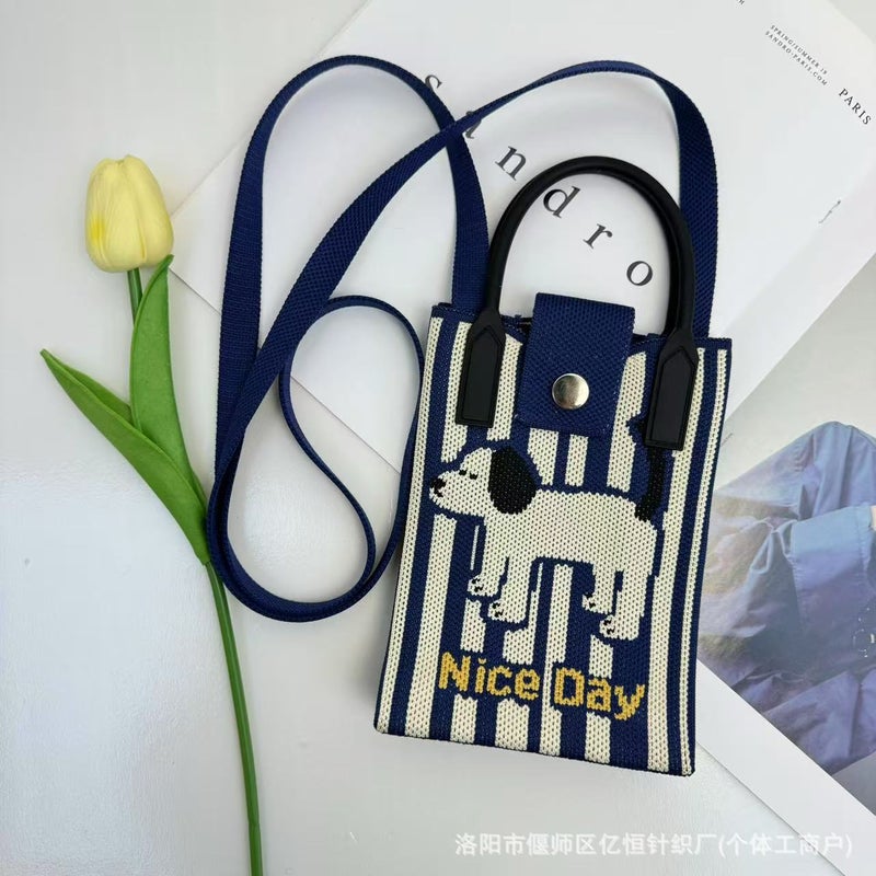 New Knitted Crossbody Mobile Phone Bag Fashionable All-Match Flower Cartoon Knitted Crossbody Bag Women'S Hand Tote Bag - Image 3