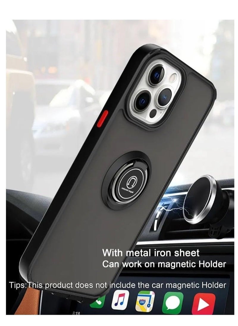 Raxoom Case for Iphone 15 Pro Max Case Cover Metal Ring Holder Grip Kickstand Car Magnetic Mount Shockproof Matte Hard Back Bumper Case for Iphone 15 Pro Max 5G (Black+Red) - Image 2