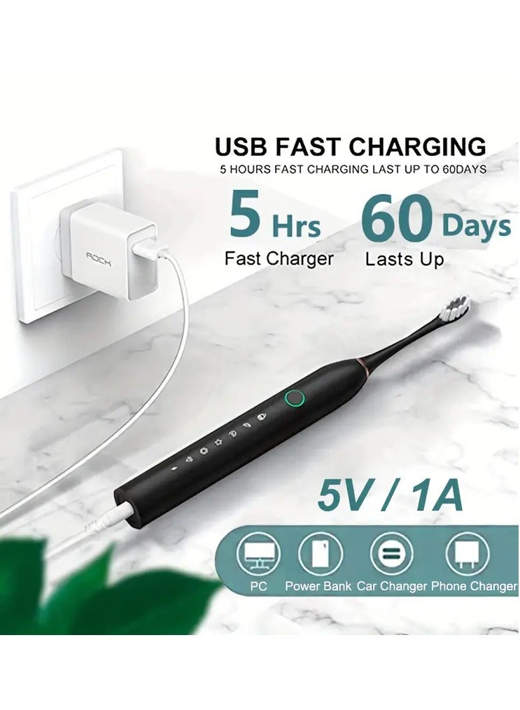 Goolsky 28000 VPM Electric Toothbrush - 6-Speed Intelligent Timed, Rechargeable USB Portable, 4/8 Replaceable Brush Heads, Special Soft Bristles for Gentle Cleaning, Designed for Adults Oral Care Needs  - Image 3