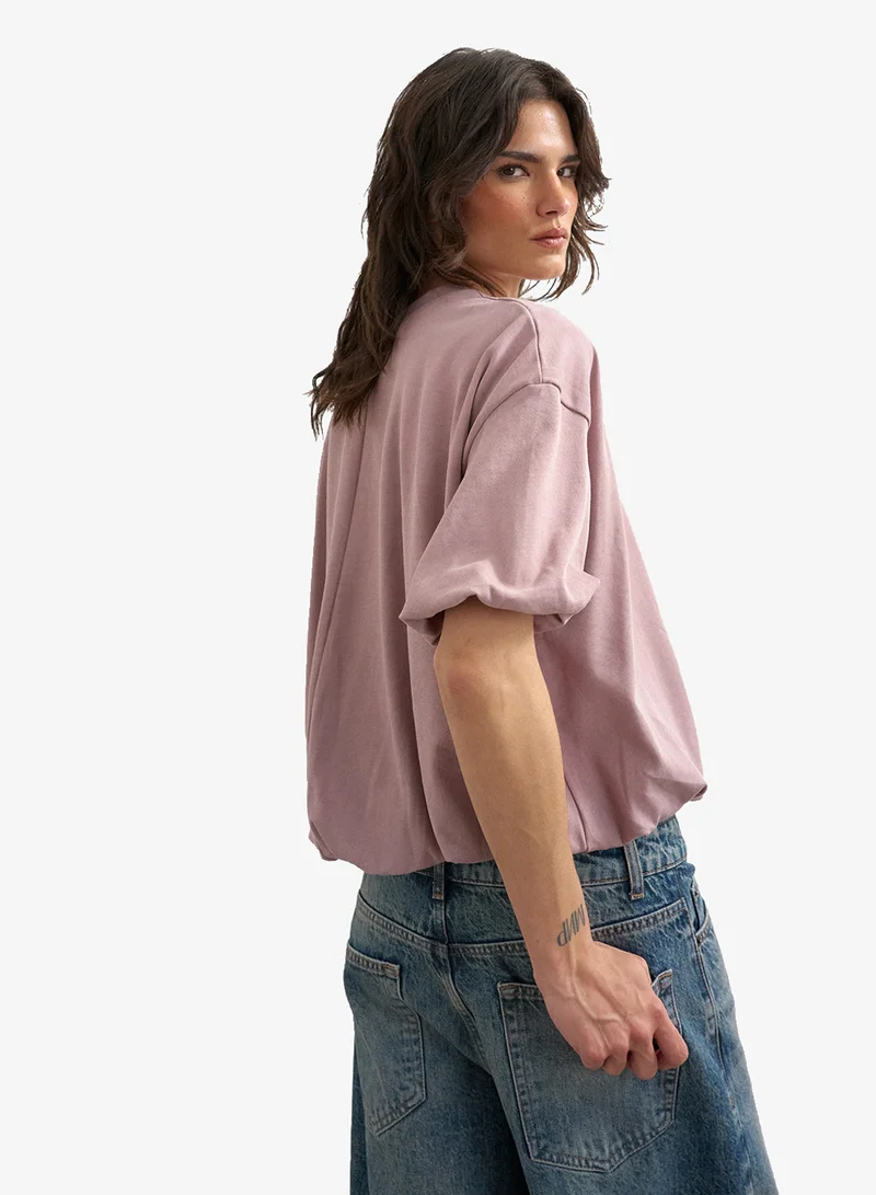 Topshop Knitted Bobble Hem T-shirt With A Closed Neckline