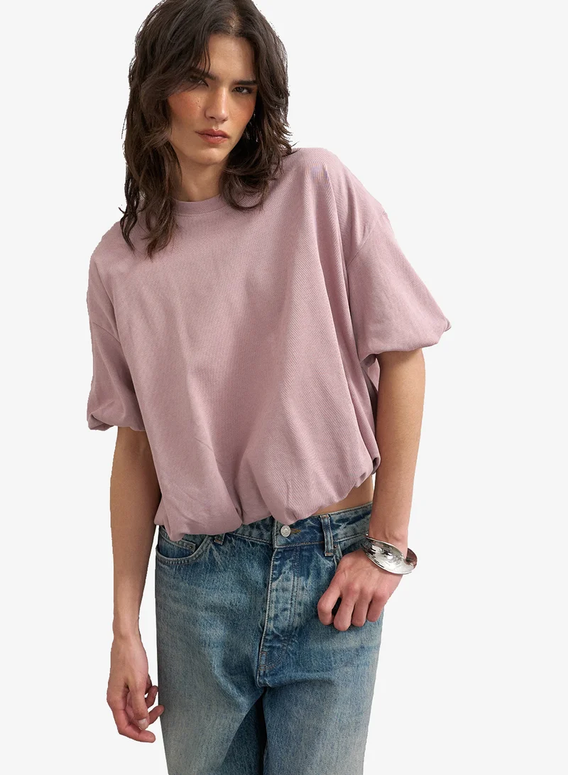 Topshop Knitted Bobble Hem T-shirt With A Closed Neckline