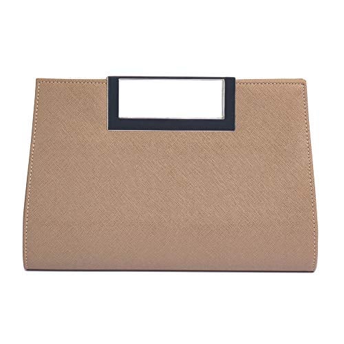 WALLYN'S Handbag for Women Evening Party PU Leather Convertible Clutch Purse with Chain (Khaki) - Image 2
