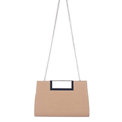 WALLYN'S Handbag for Women Evening Party PU Leather Convertible Clutch Purse with Chain (Khaki) - Image 5