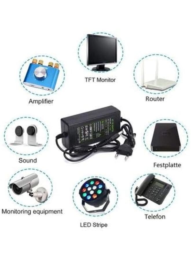 Ac Dc 12V 5A Power Adapter 12Volt 5Amp 60W Adaptor Desktop Switch Supply For Cctv Camera And Led Strip With Depatchable 1 To 8 Spliter Cable