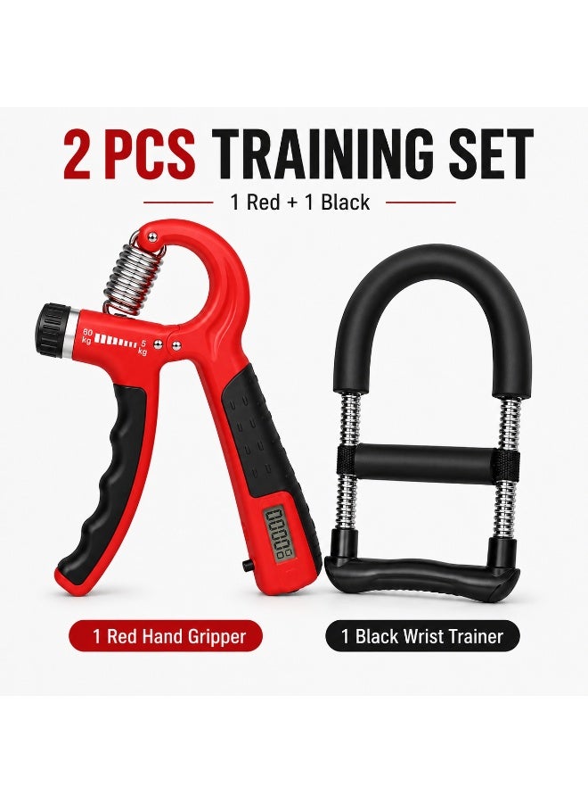 SRLIWHITE Hand Gripper Set, Adjustable 5 to 60KG Grip Strengthener, Digital Counter, Black Wrist Trainer, Hand Wrist Forearm Exercise Tool - Image 2
