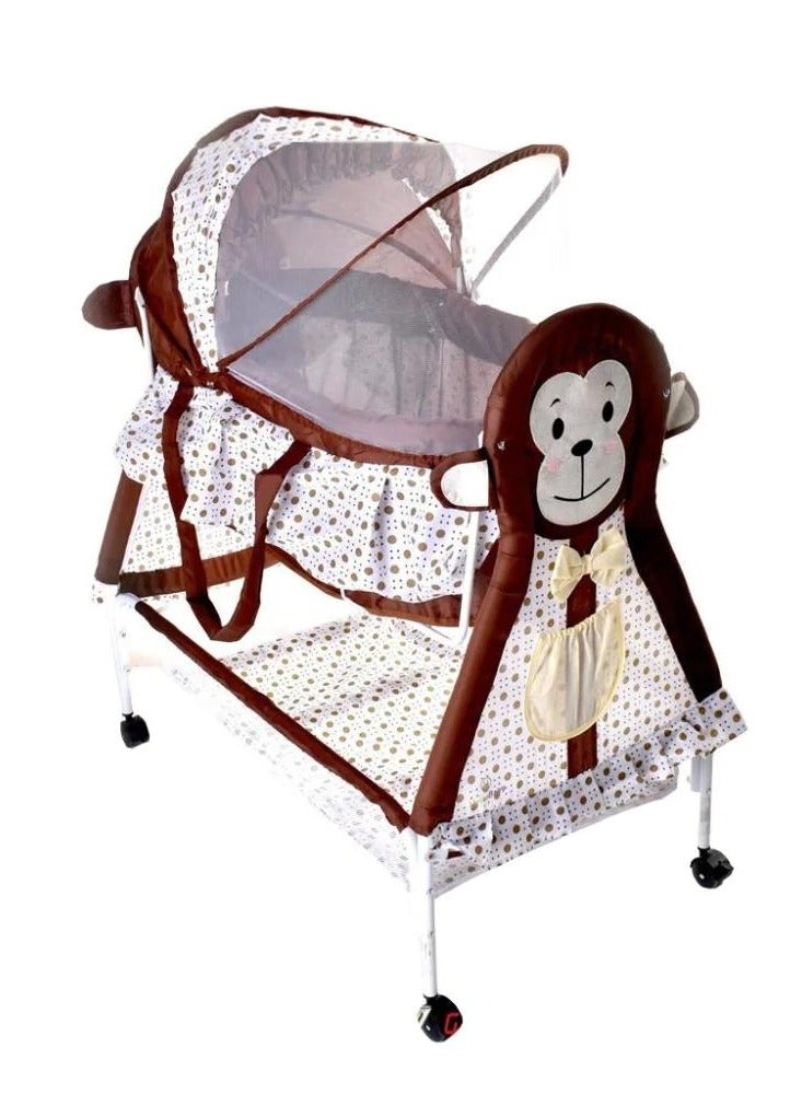 Toy Box Rocking Baby Cradle with Mosquito net and Storage Basket - Brown