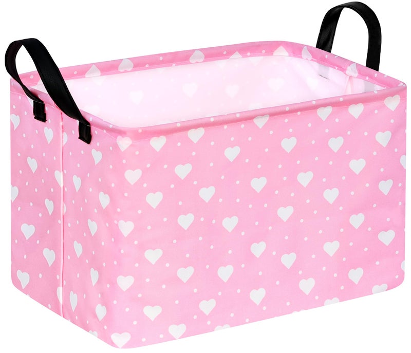 DUYIY Rectangle Gift Storage Basket Home Shelf Storage Basket Organizer Box Clothes Laundry Hamper Nursery Basket Laundry Basket with Handles White Heart - Image 2