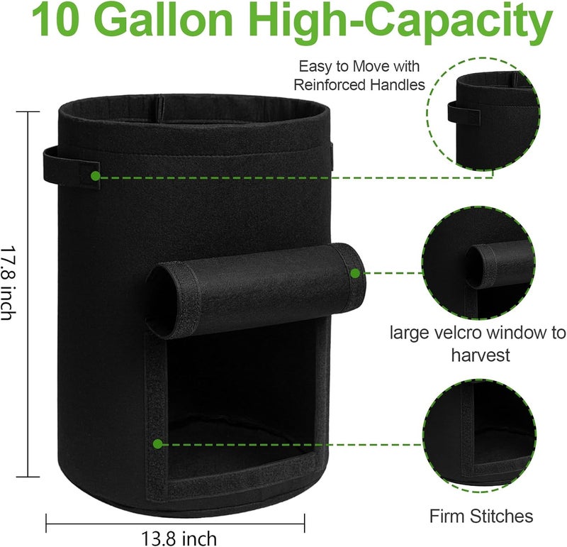 Homyhoo Potato Grow Bags with Flap 10 Gallon, 4 Pack Planter Pot with Handles and Harvest Window for Potato Tomato and Vegetables, Black and Gray - Image 5