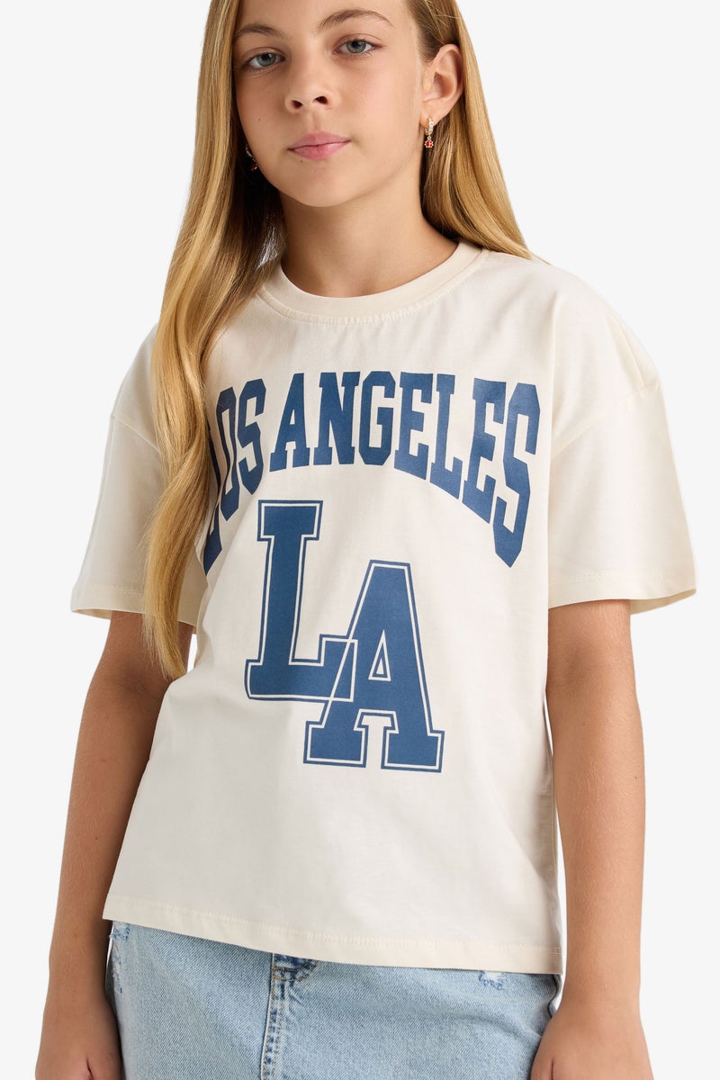 ديفاكتو تيشيرت بناتي نص كم قصة مريحة برقبة مستديرة - Image 1