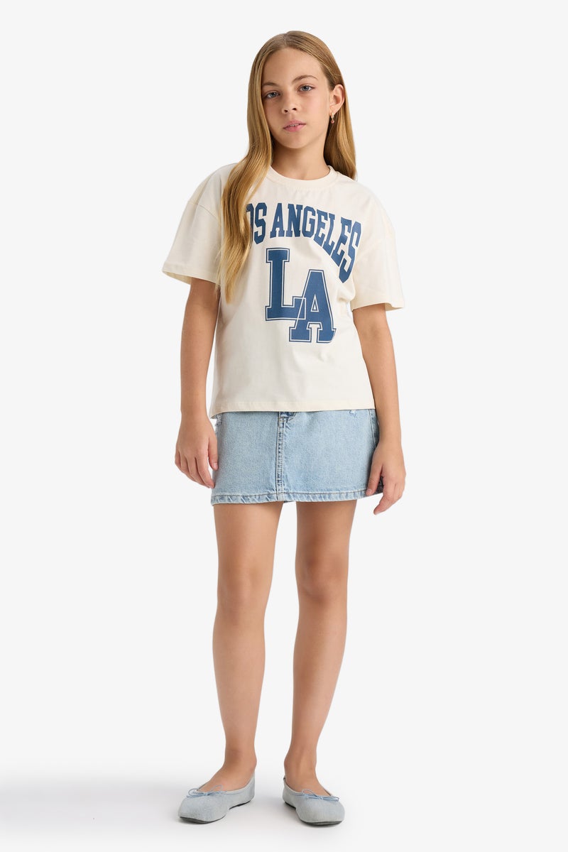 ديفاكتو تيشيرت بناتي نص كم قصة مريحة برقبة مستديرة - Image 2