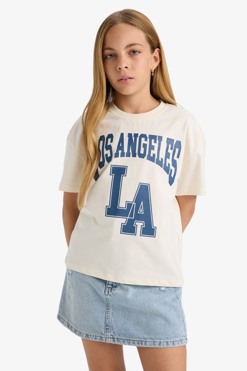 ديفاكتو تيشيرت بناتي نص كم قصة مريحة برقبة مستديرة - Image 5