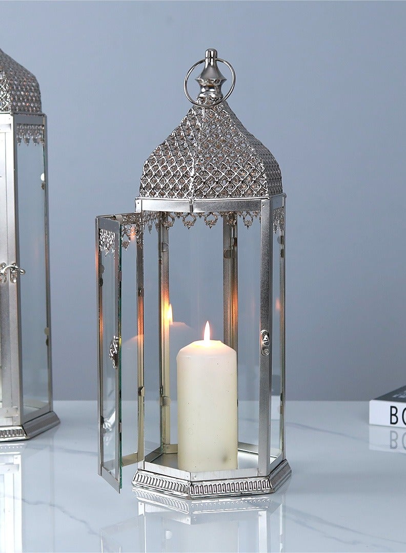الهدايا مول  فانوس رمضاني بتصميم كلاسيكي بتعليقة – فضي – 49×16 سم - Image 1