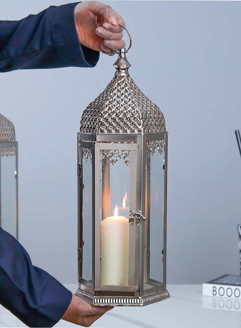 الهدايا مول  فانوس رمضاني بتصميم كلاسيكي بتعليقة – فضي – 49×16 سم - Image 2