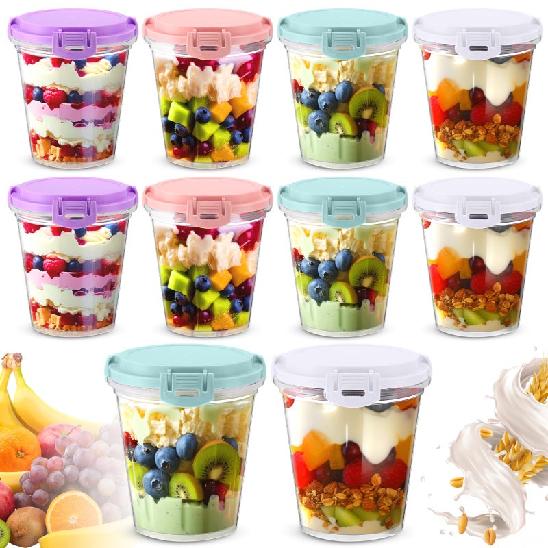 Blushtier 10 Pcs Overnight Oats Containers with Lids 24 oz Leak Proof Oats Jars Reusable Plastic Food Storage Meal Prep Container for Yogurt Cereal Soup Milk Salad Dishwasher Safe - Image 1