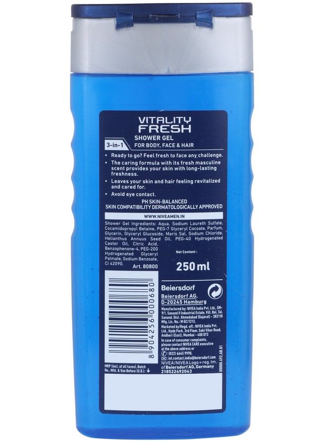 NIVEA MEN Vitality Fresh 250ml Body Wash| Shower Gel for Face, Body & Hair| Power of Ocean Minerals| Long Lasting Summer Freshness |Clean, Healthy & Moisturized Skin - Image 4