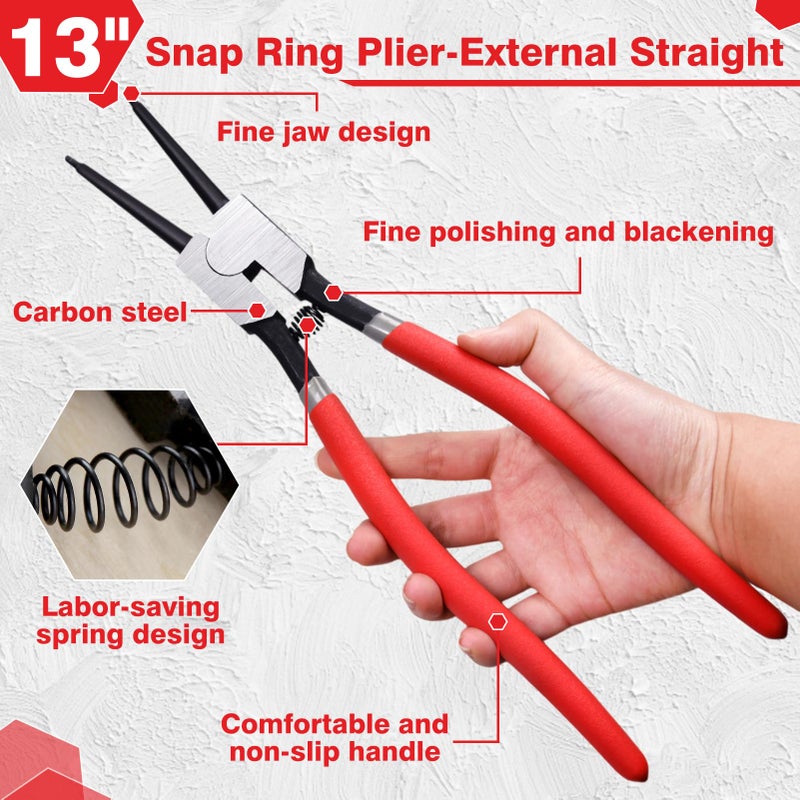 LEONTOOL 13-Inch Snap Ring Plier Heavy Duty External Circlip Pliers Straight Jaw Tip Diameter 0.12" for Installing Removing Retaining Ring - Image 2