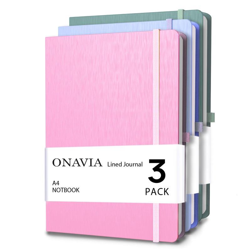 ONAVIA A4 Lined Journal Notebook, 8mm Ruled Notepad, Journaling for Writing, Work, School, Travel and Note Taking, Hardcover 160 Pages (80 Sheets) 8.27 x 11.6 inches, 3 Pack Multicolored - Image 1