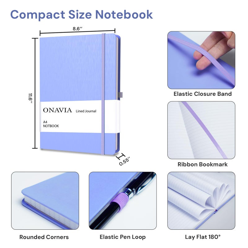 ONAVIA A4 Lined Journal Notebook, 8mm Ruled Notepad, Journaling for Writing, Work, School, Travel and Note Taking, Hardcover 160 Pages (80 Sheets) 8.27 x 11.6 inches, 3 Pack Multicolored - Image 2