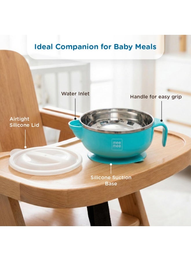 Mee Mee Air Tight Baby Feeding Bowl | BPA Free | Stay Warm Bowl | Food Remains Warm | Multi-Functional Snack/Fruit | Suction Non-Spill Bowl (Blue) 200ml - Image 3