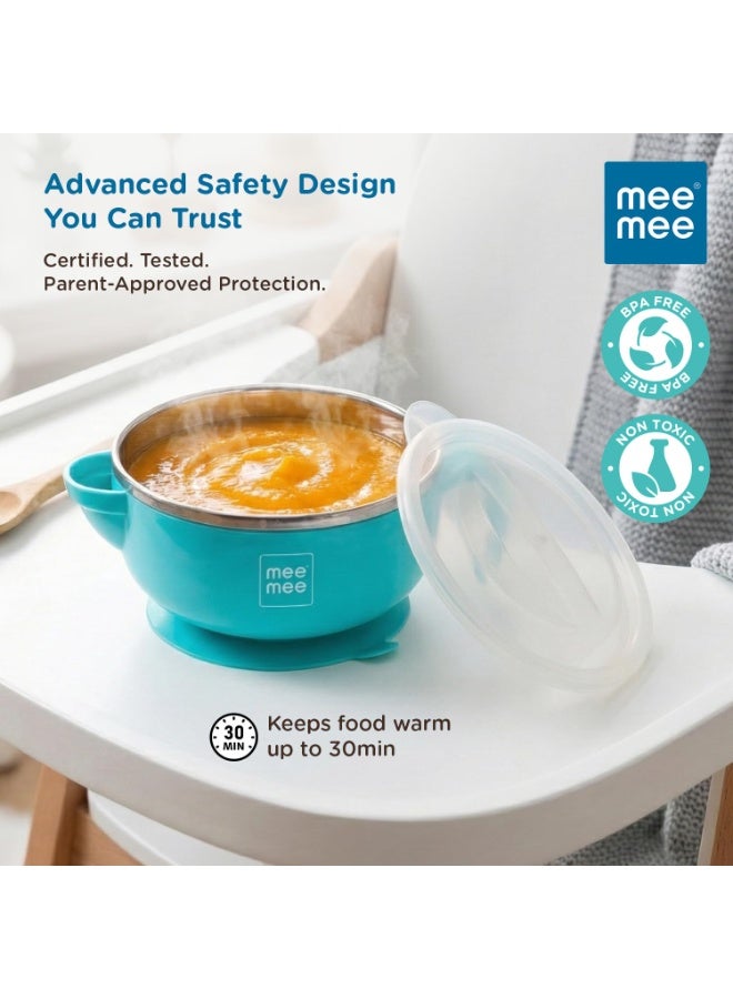 Mee Mee Air Tight Baby Feeding Bowl | BPA Free | Stay Warm Bowl | Food Remains Warm | Multi-Functional Snack/Fruit | Suction Non-Spill Bowl (Blue) 200ml - Image 4