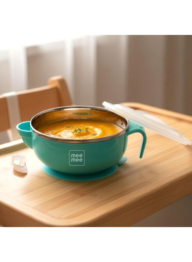 Mee Mee Air Tight Baby Feeding Bowl | BPA Free | Stay Warm Bowl | Food Remains Warm | Multi-Functional Snack/Fruit | Suction Non-Spill Bowl (Blue) 200ml - Image 1