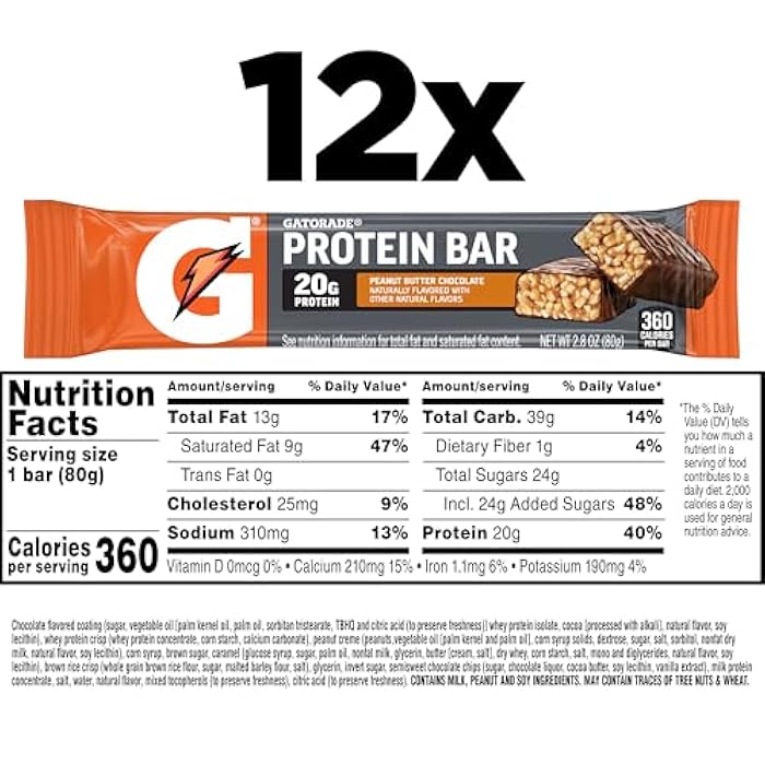 Gatorade Whey Protein Recover Bars, Peanut Butter Chocolate, 2.8 ounce bars (Pack of 12) - Image 2