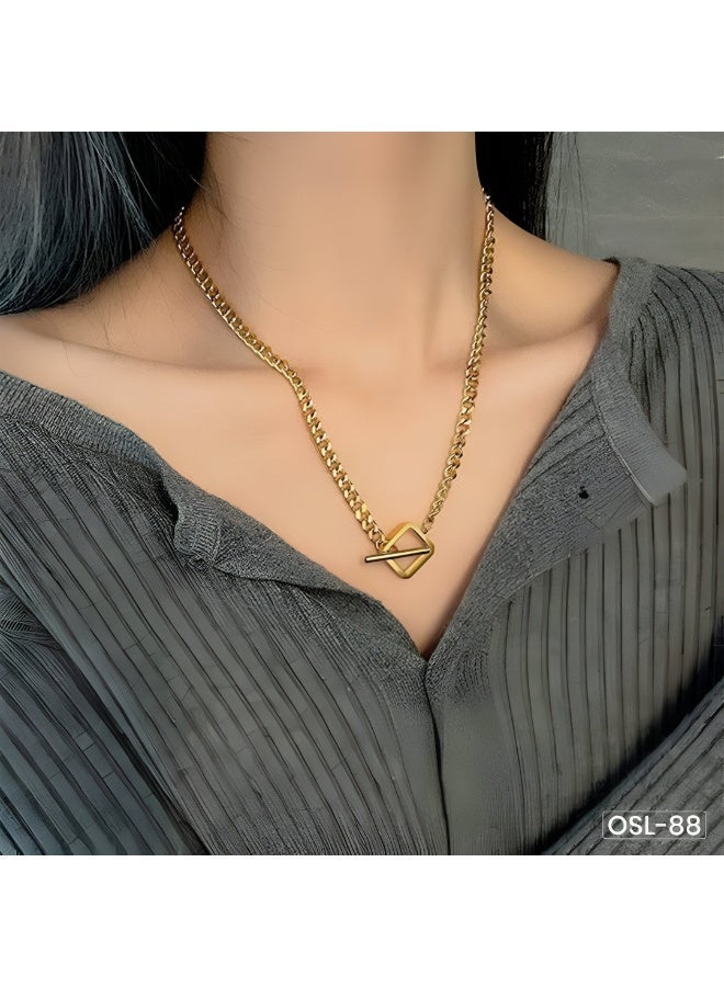 Osluxe Gold Plated Stainless Steel Anti-Tarnish Dual Strand Geometric Necklace for Women – OSL88 - Image 3