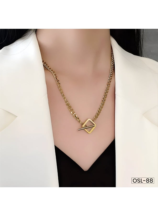 Osluxe Gold Plated Stainless Steel Anti-Tarnish Dual Strand Geometric Necklace for Women – OSL88 - Image 4