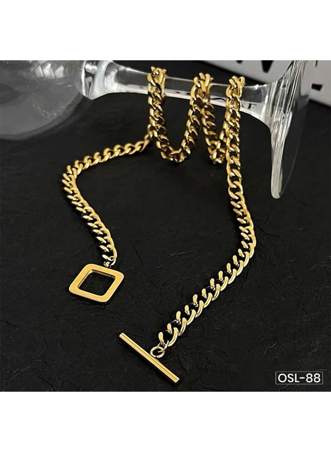 Osluxe Gold Plated Stainless Steel Anti-Tarnish Dual Strand Geometric Necklace for Women – OSL88 - Image 2