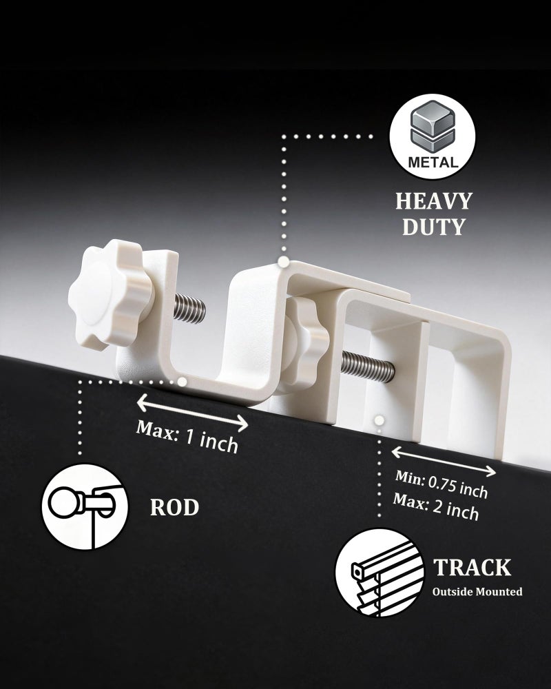 Mimiio No Drill Curtain Rod Brackets for Outside-Mount Blinds, Tool-Free Over-Blind Curtain Rod Holders, Fits 1-2" Rectangular Headrails, No Wall Damage, Renter Friendly Window Hardware, 3 Pack, White - Image 5