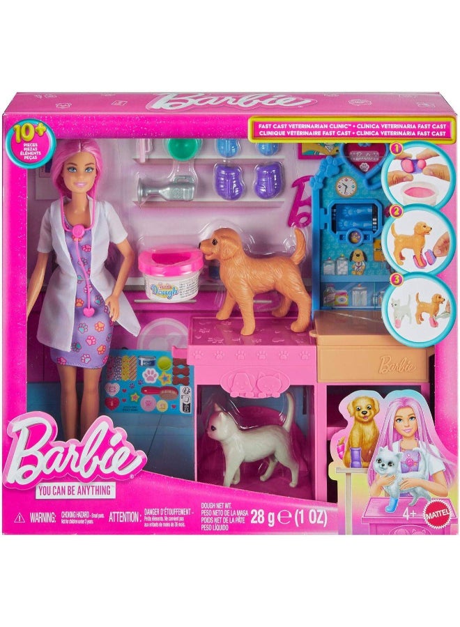 Barbie You Can Be Anything Fast Cast Veterinarian Clinic Playset (10+ Pieces) - Image 1