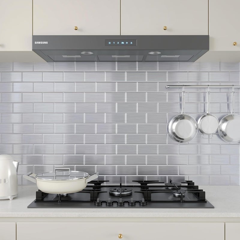 CHIHUT 6 Sheets 12''x12'' Brushed Silver Stainless Steel Subway Peel and Stick Backsplash Tiles Waterproof Self Adhesive Wall Tiles for Kitchen Bathroom Shower Walls Renter Friendly Back Splash - Image 3