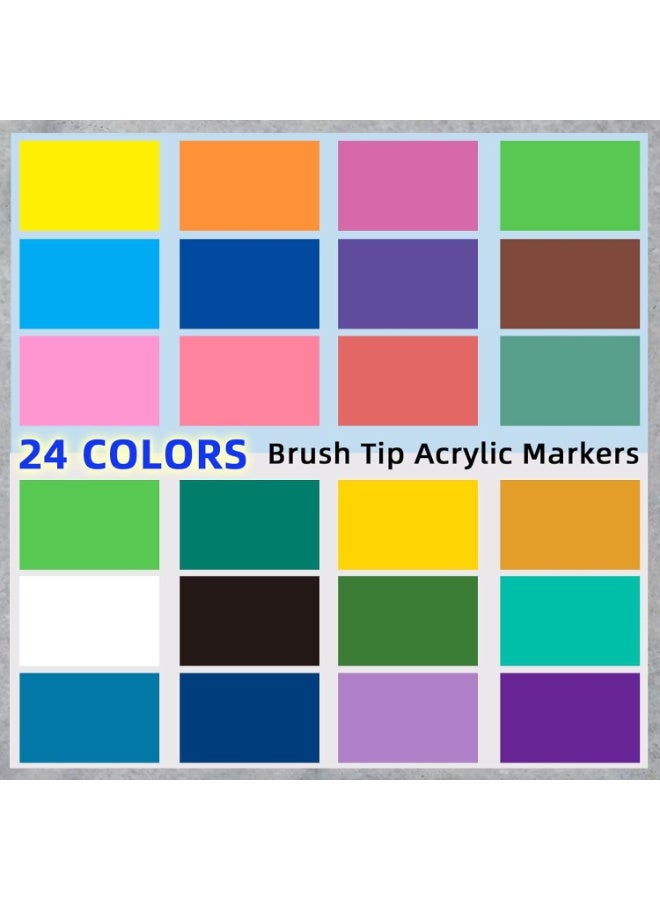 عام 24 ألوان الاكريليك الطلاء أقلام لينة فرشاة تلميح الاكريليك علامات التجفيف السريع مقاوم للماء الاكريليك الطلاء علامات ل قماش الخشب حجر السيراميك و لتقوم بها بنفسك الفن صياغة - Image 5