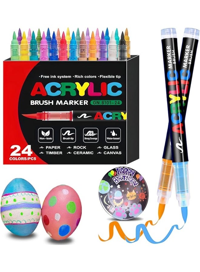 عام 24 ألوان الاكريليك الطلاء أقلام لينة فرشاة تلميح الاكريليك علامات التجفيف السريع مقاوم للماء الاكريليك الطلاء علامات ل قماش الخشب حجر السيراميك و لتقوم بها بنفسك الفن صياغة - Image 1