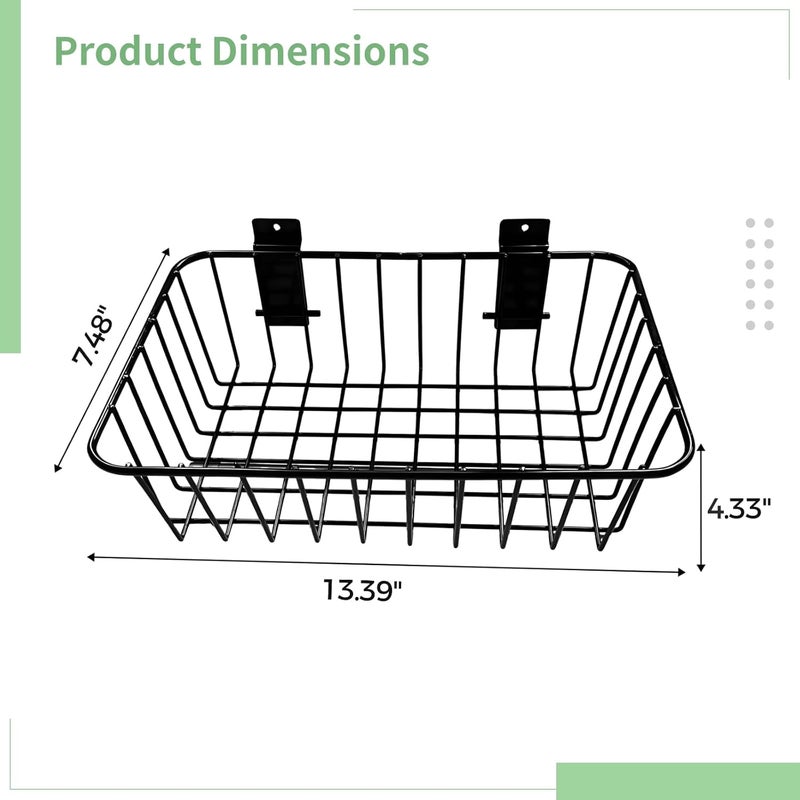 2 Pack Black Metal Slatwall Baskets, Large Carbon Steel Organizers with Hooks for Efficient Storage, 13.4×7.5×4.3 - Image 2