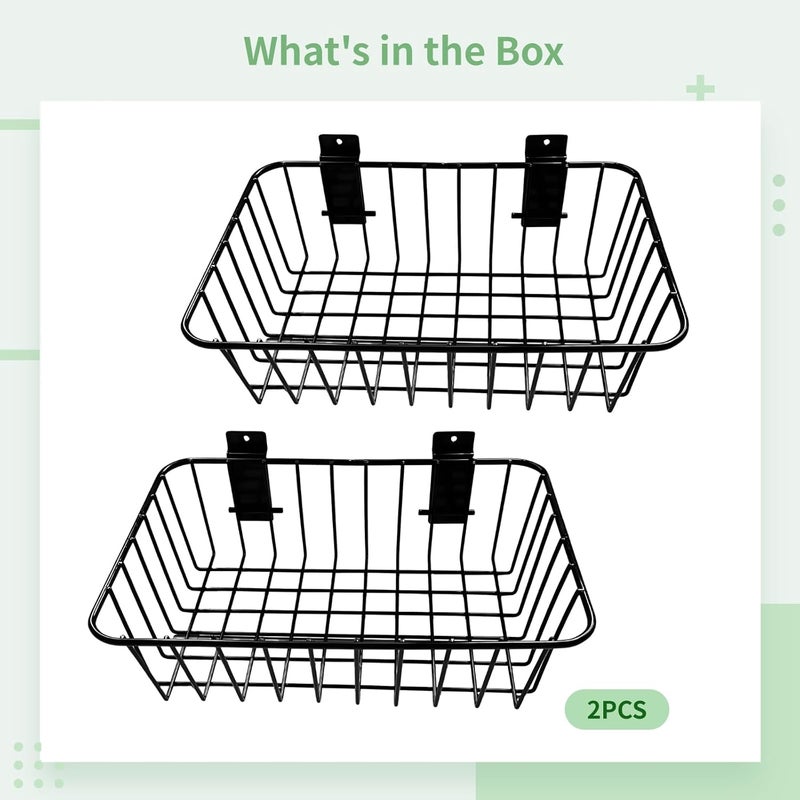 2 Pack Black Metal Slatwall Baskets, Large Carbon Steel Organizers with Hooks for Efficient Storage, 13.4×7.5×4.3 - Image 5
